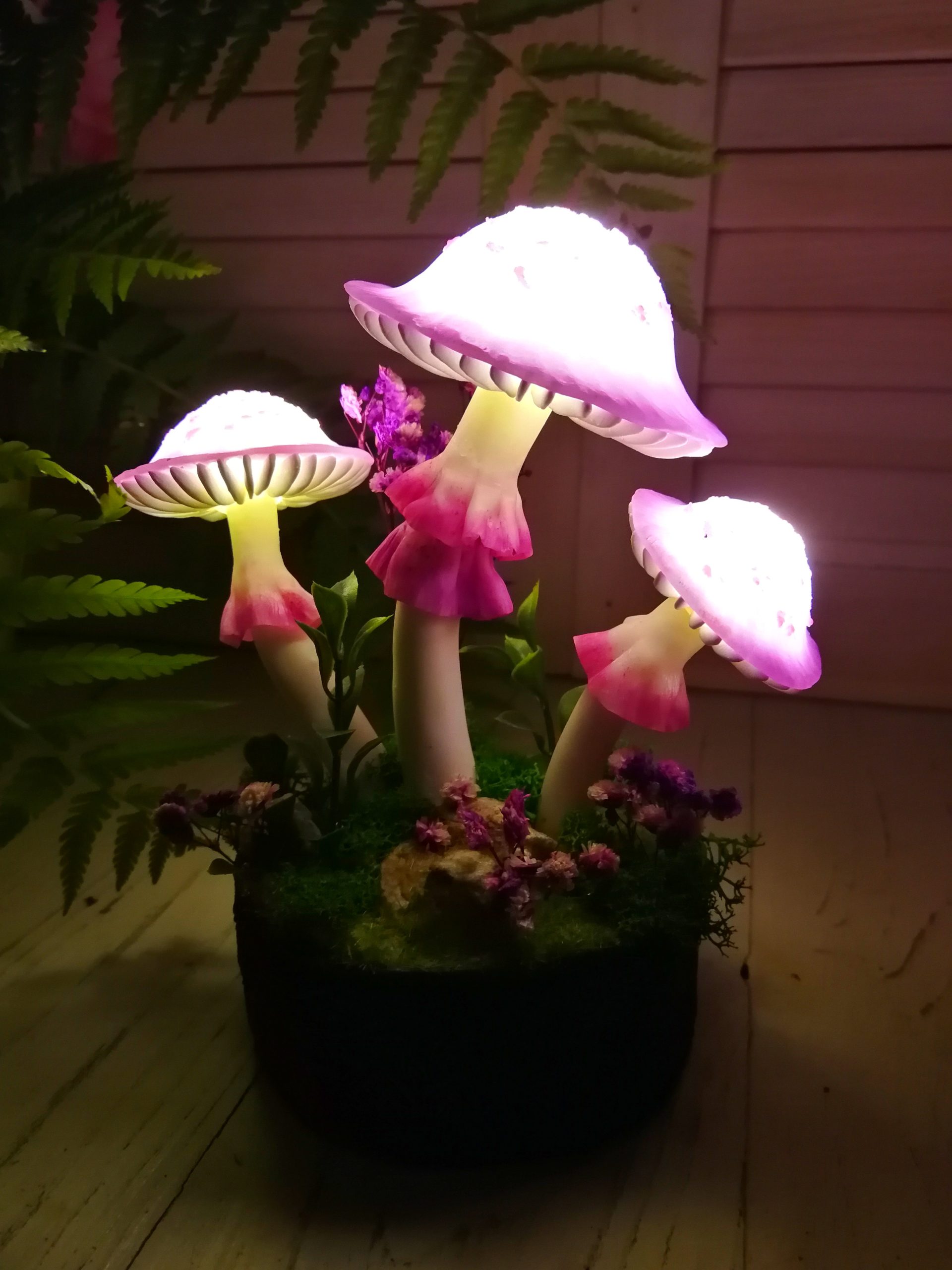 pink mushroom lamp consisting of pink LED mushrooms