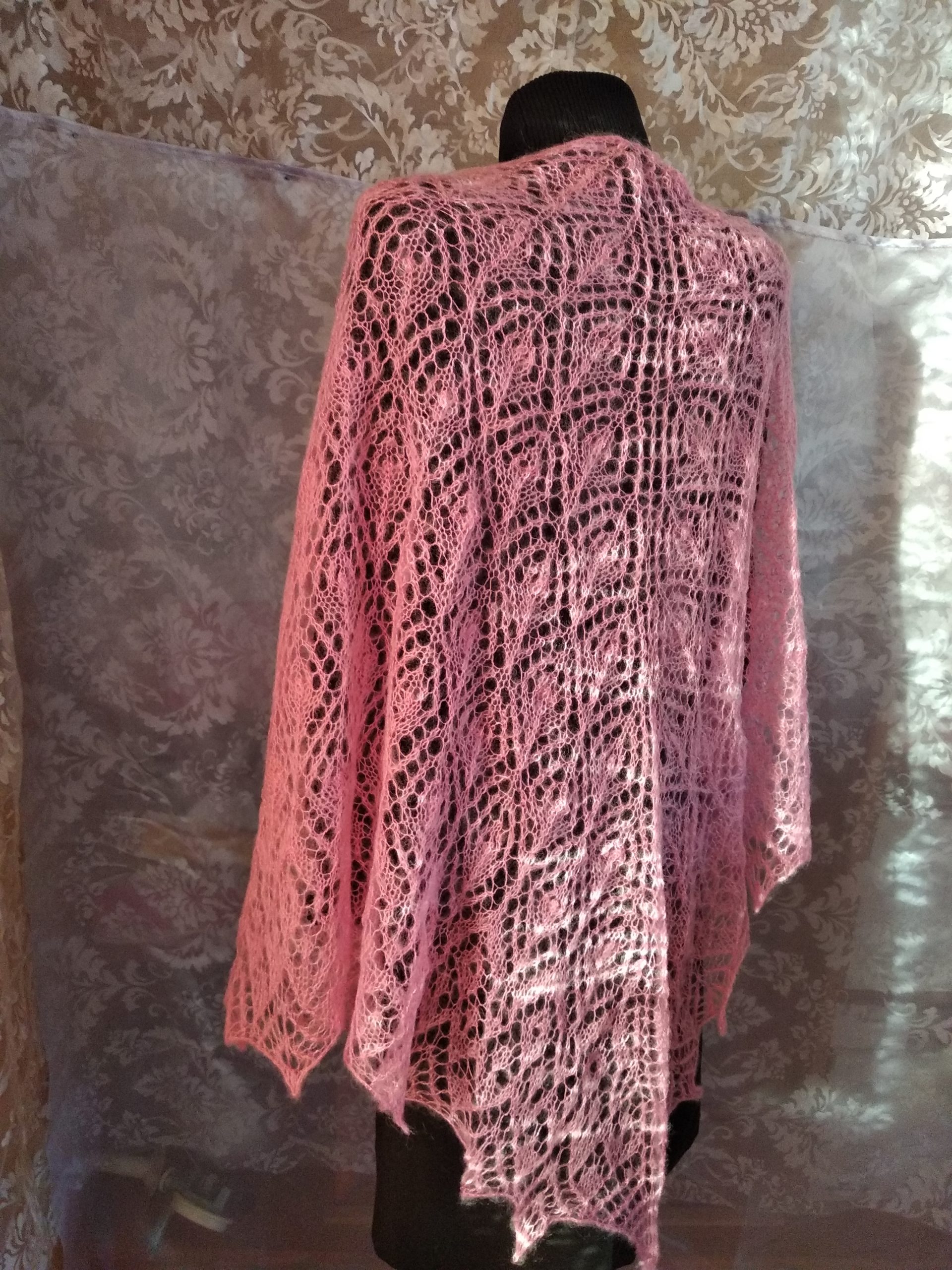 Knitted pink shawl handmade. Christmas gift for mom.