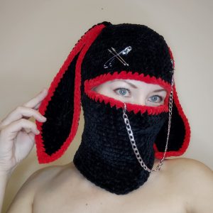 Zombie bunny balaclava Hand knit goth balaclava with ears