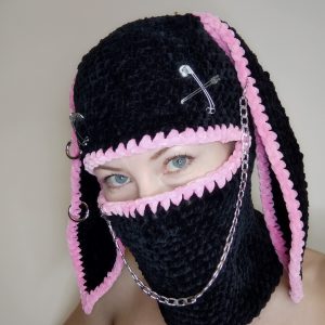 Creepy bunny balaclava crochet Black bunny balaclava