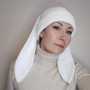 Crochet bunny beanie adult. White bunny hat with long ears. Hand knit bunny hat.