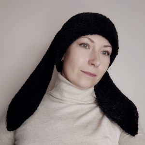 Black bunny beanie with ears 16"