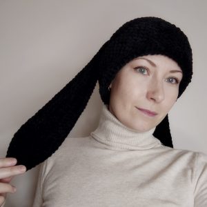 Black bunny hat goth Crochet bunny beanie Hand knit bunny hat