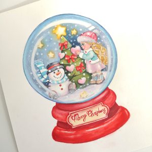 Christmas cartoon watercolor hand drawing.