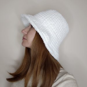 Crochet bucket hat White furry bucket hat Fluffy bucket hat