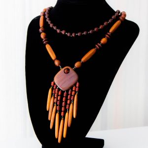 Wooden bead necklace Vintage boho wood necklace Ethnic long necklace