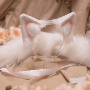 Handmade white cat ears tail faux fur cosplay