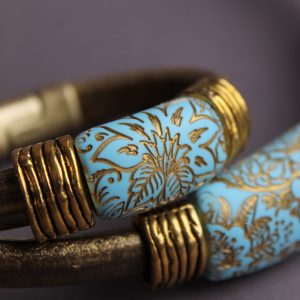 Green blue Polymer clay sliders for the regaliz leather Bracelet