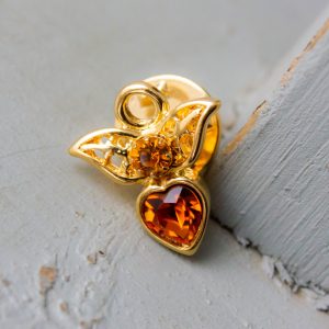 Guardian angel pin Vintage tiny wings pin Yellow topaz rhinestone heart pin