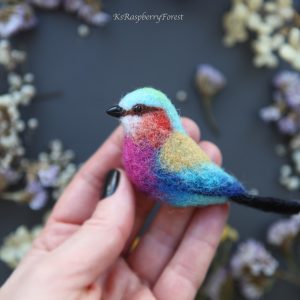 Bird brooch, Needle felted bird brooch, The Lilac- breasted roller , Handmade