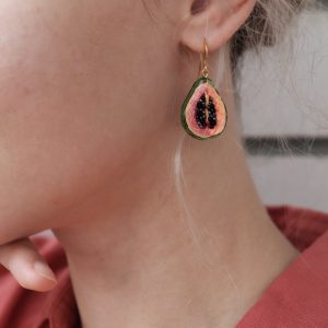Papaya fruit earrings, embroidery food earrings, sister gift