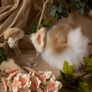 Beige ears and short tail dogs faux fur cosplay