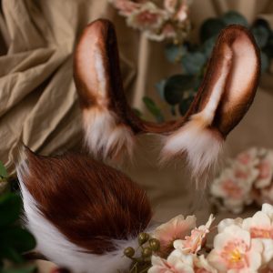 Brown rabbit bunny ears and tail faux fur cosplay