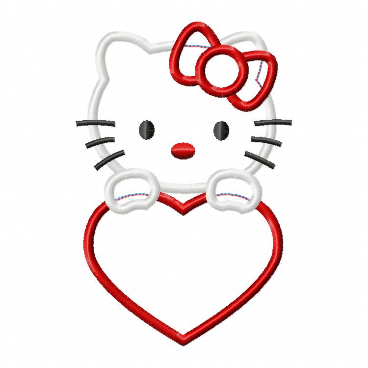 Kids Cute Kitty with heart Machine embroidery design 2 Kids Cute Kitty with heart Machine embroidery design - Image 2