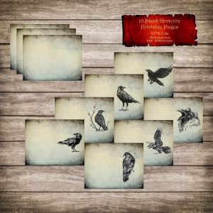 10 Blank Pages of Raven Grimoire, Blank Spell Paper, Printable Magic Junk Journal Kit Pages, DIY Witchcraft Spell Book, Book of Shadows Blank Pages