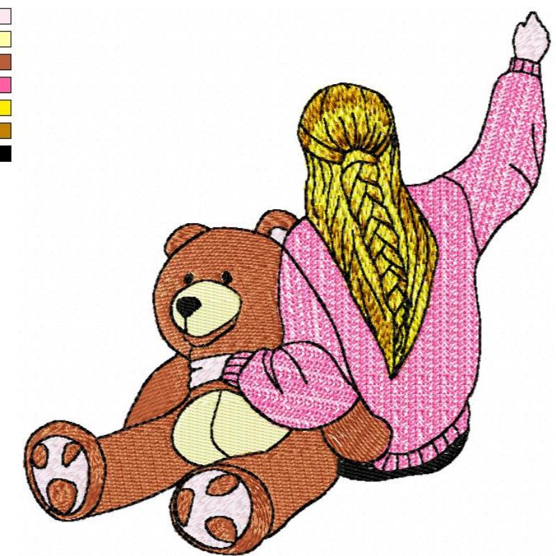 Girl with Teddy machine embroidery designs, 3 sizes 4 Girl with Teddy machine embroidery designs, 3 sizes - Image 4
