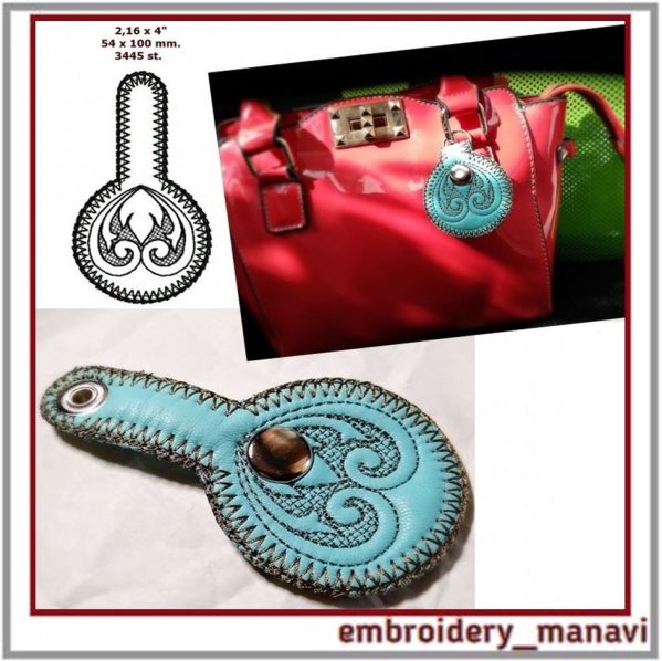 Keychain embroidery design with quilting. In the hoop key fob