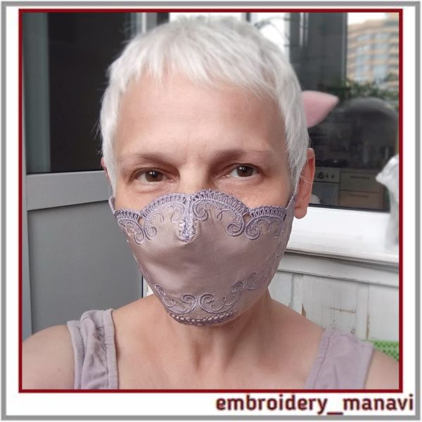 Face mask with FSL and lace elements. 1 hoop size 5.84 x 9.