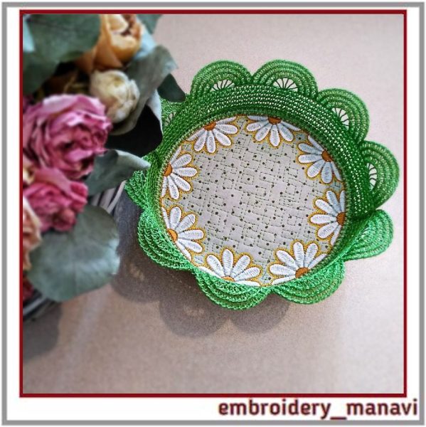 Design embroidery Vase with flowers. Easter basket, table decor. 6,2х10,2".
