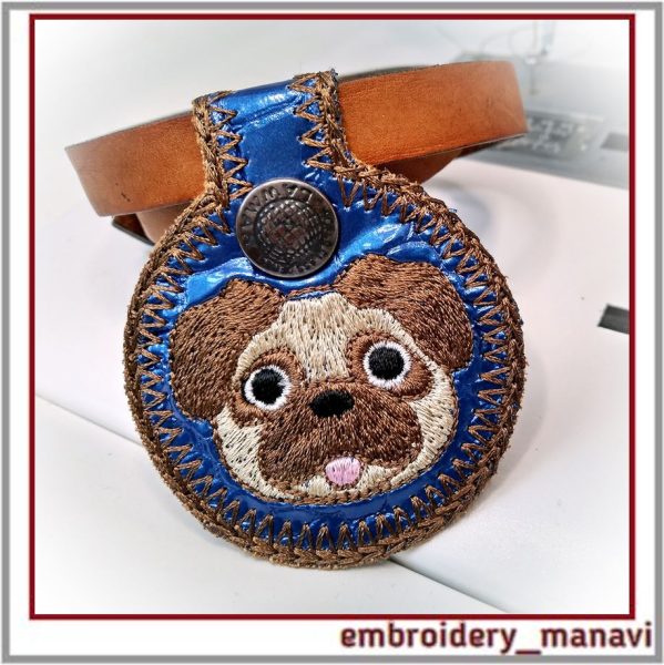 Embroidery design Keyfob for animals dog with a pocket.