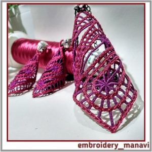 FSL Jewelry pendant, quirky earrings. Machine Embroidery.