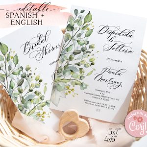 Eucalyptus Spanish Bridal Shower Invitations Set Editable Corjl