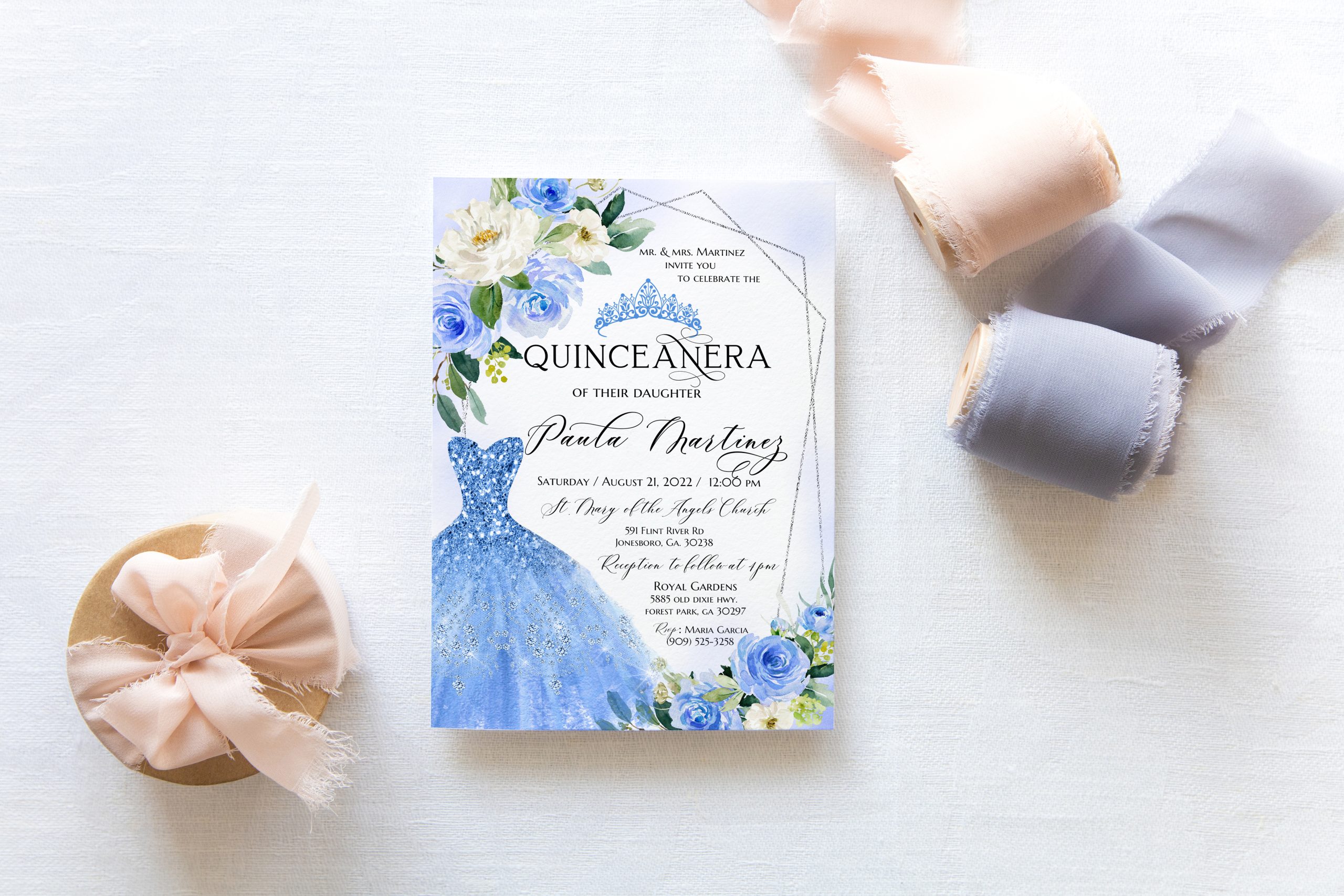 Quinceanera invitation templates royal blue editable corjl