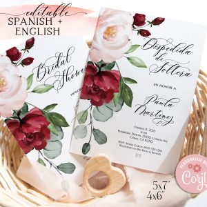 Red Rose Spanish Bridal Shower Invitation Template Editable Corjl
