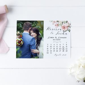 Pink Rose Spanish Photo Save the Date Calendar Editable Corjl