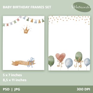 Watercolor Baby Birthday Frames Set