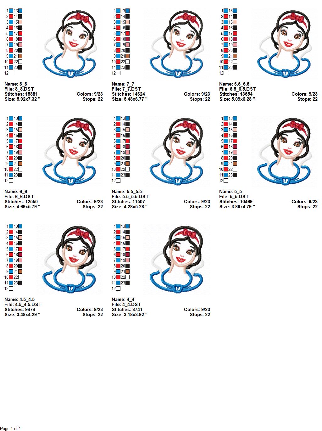 snow white princess applique embroidery design 2 snow white princess applique embroidery design - Image 2