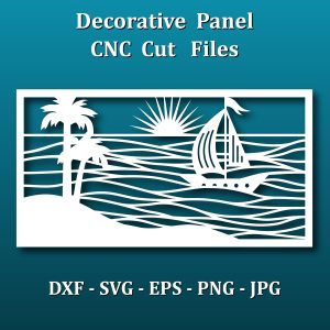 Wall Art Panel laser cut design. Sunset sea SVG cutting template