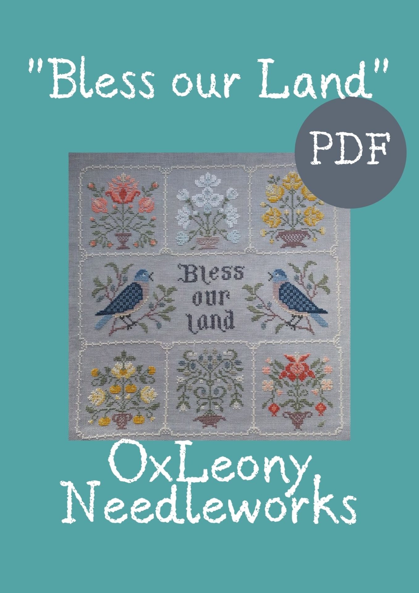 Bless our land Primitive Cross stitch pattern PDF, Flowers Sampler 10 Bless our land Primitive Cross stitch pattern PDF, Flowers Sampler, PDF Instant Download