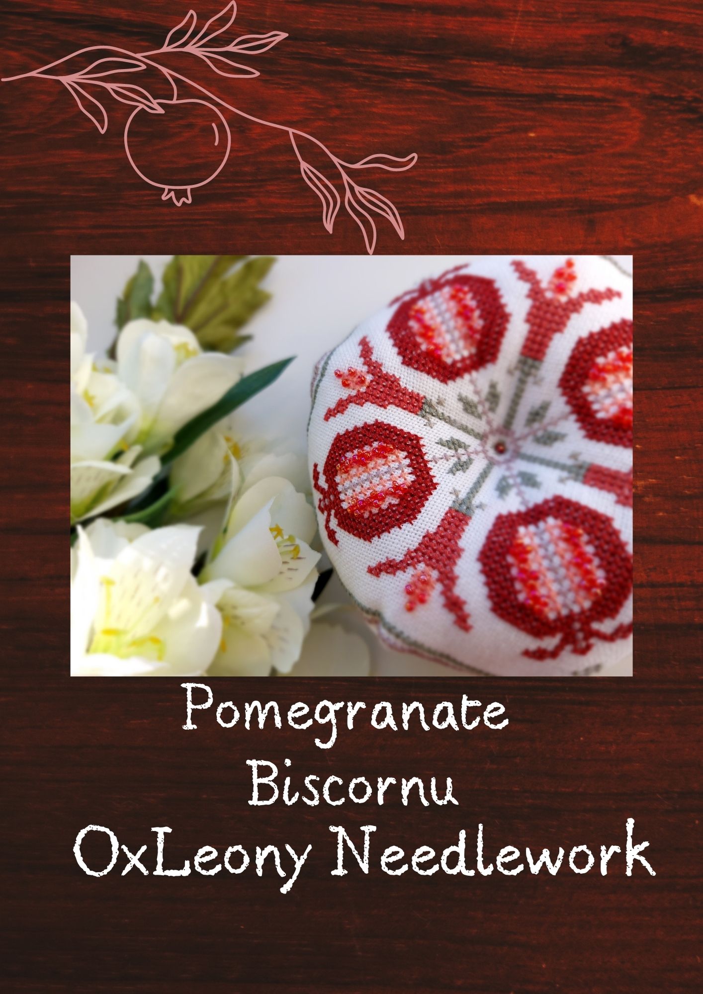 Red Pomegranate Biscornu cross stitch pattern PDF 8 Red Pomegranate Biscornu cross stitch pattern PDF - Image 8