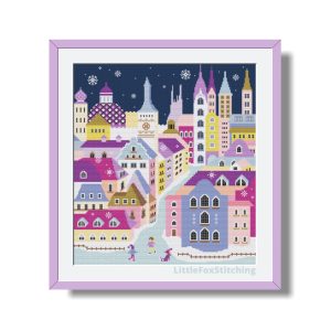Inicio 843 Cross Stitch Purple Fairytale Town Winter Sampler