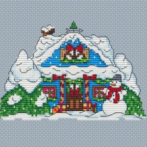 “Winter house” Cross Stitch Pattern, Christmas cross stitch chart.