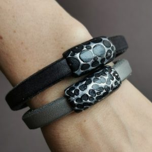 Silver Polymer clay sliders for the regaliz leather Bracelet