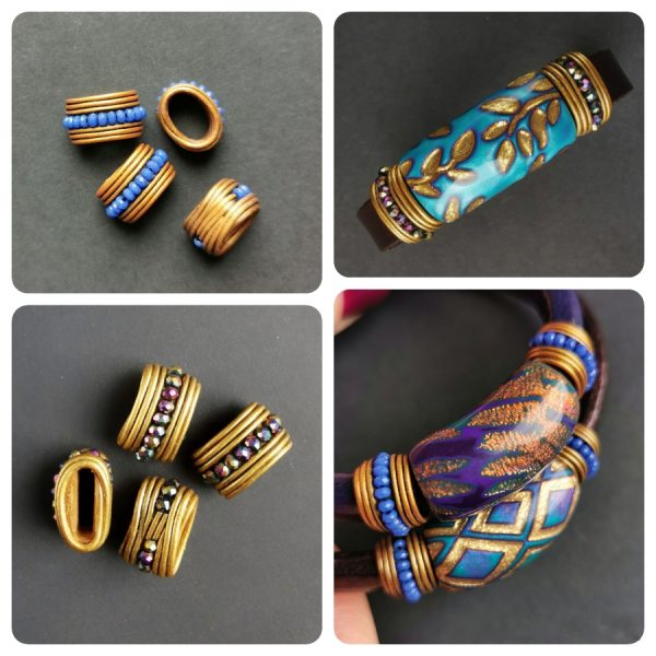 Set 3 pcs. beads & set 2 pcs. side beads sliders for the leather Bracelet