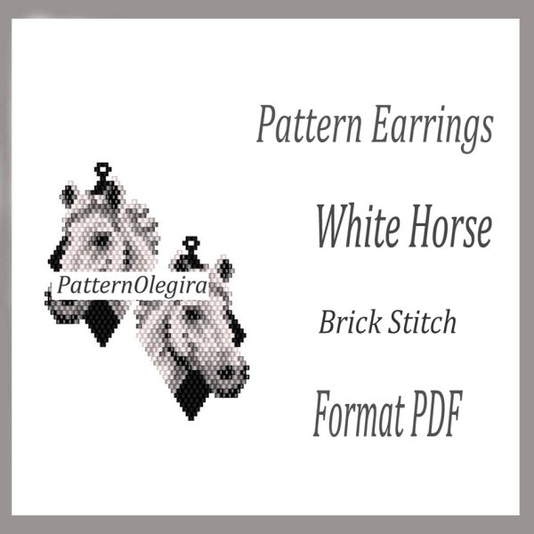 WHITE HORSE Earrings bead pattern PDF file