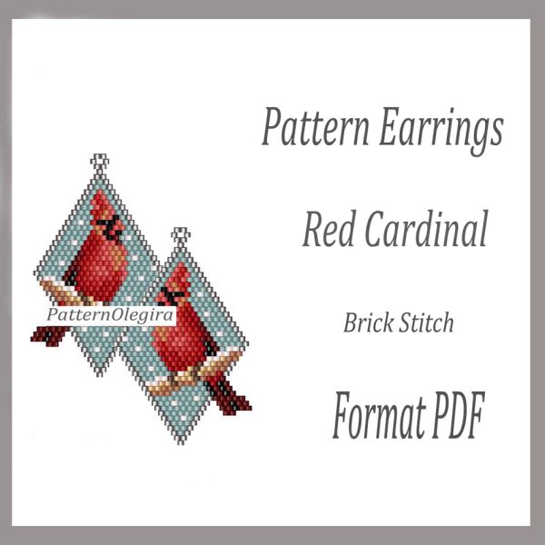 RED CARDINAL Earrings bead pattern PDF file