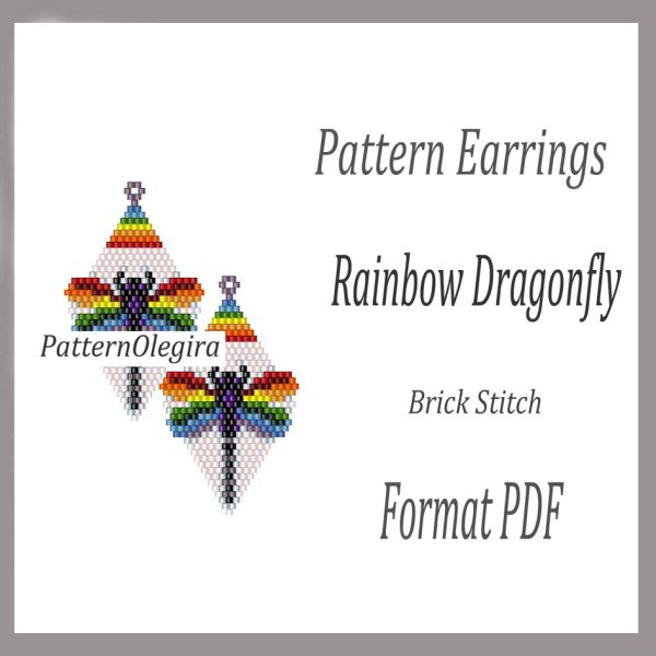 RAINBOW DRAGONFLY Earrings bead pattern PDF file