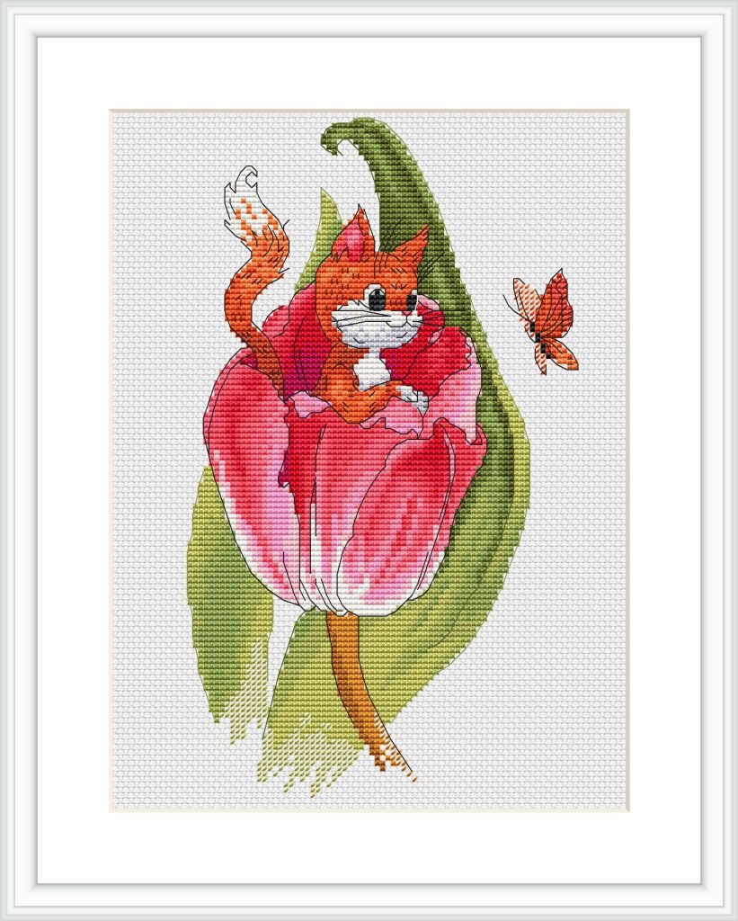 Tulip Cross Stitch Pattern, cat cross stitch chart