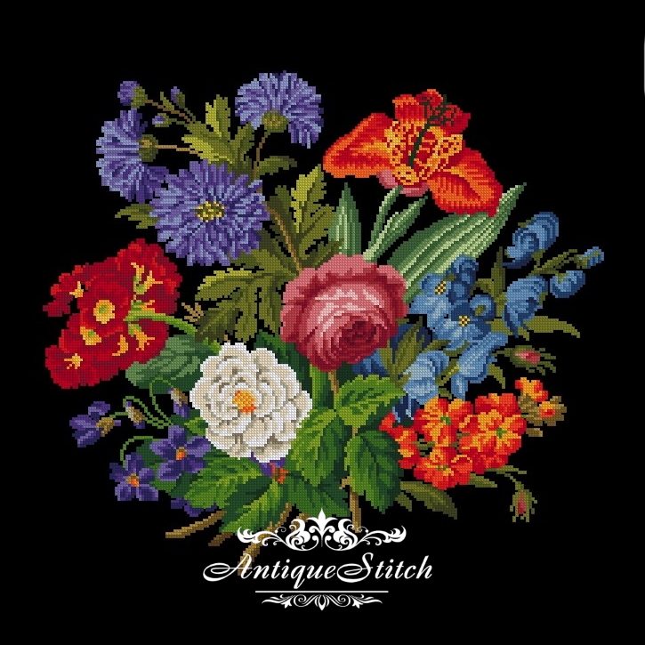 Berlin Woolwork Bouquet 2 Vintage Cross Stitch Pattern PDF 2 vintage bouquet-2