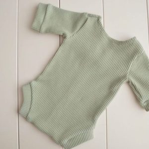 Newborn boy green romper. Newborn photography prop.