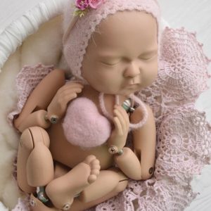 Pink newborn photo prop set : bonnet , headband, heart and blanket