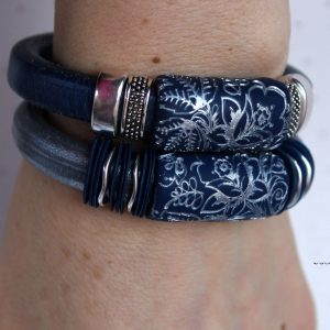 Denim Green Polymer clay sliders for the regaliz leather Bracelet
