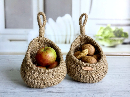 Jute Baskets Boho Bathroom Set 3 Wall Hanging Storage Baskets Hygge Decor 