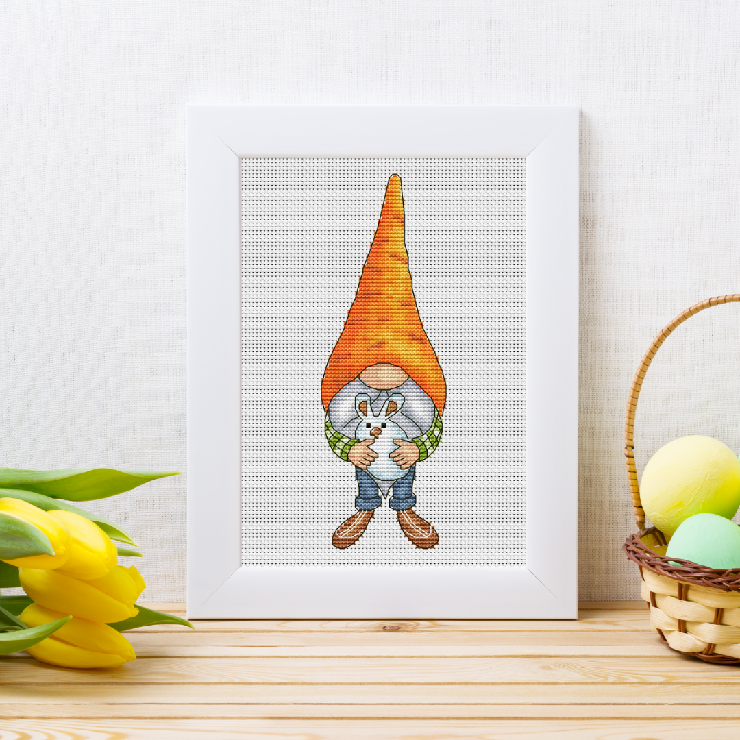 Carrot gnome cross stitch pattern PDF, easter gnome 1 carrot gnome cross stitch pattern