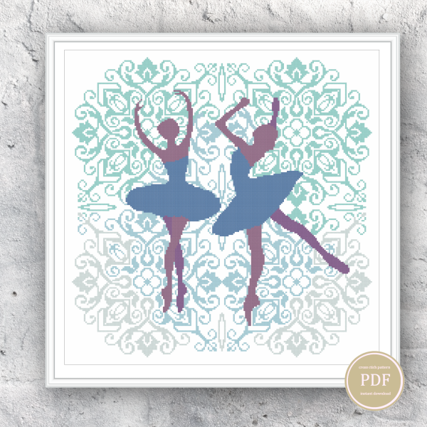 Cross Stitch Pattern Two Ballerinas Instant Download Digital PDF 94