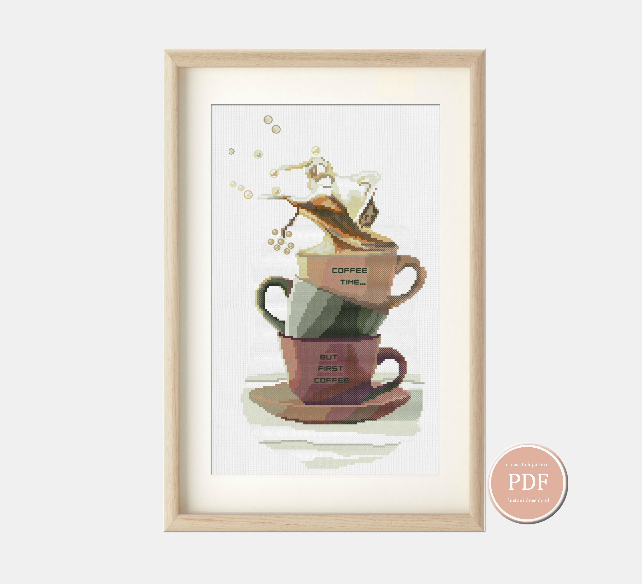 Cross Stitch Pattern Pdf Coffee Cup Instant Download 